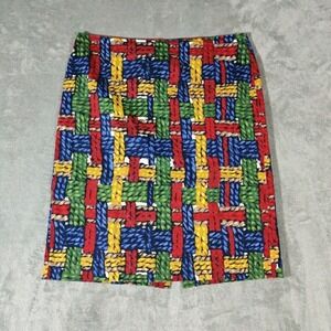 Talbots Skirt Womens 12 Multicolored Basketweave Print Pencil Skirt Cotton Blend